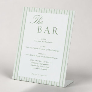 Signe De Table Menu de bar de mariage rayé classique vert