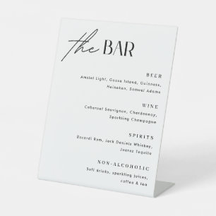 Signe De Table Menu de bar minimaliste pour mariage