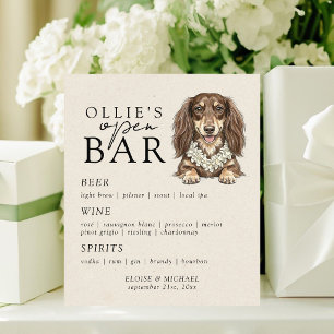 Signe De Table Menu de bar ouvert pour mariage de teckel tropical