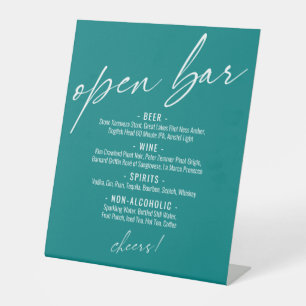 Signe De Table Menu de bar ouvert simple sarcelle écriture contem