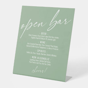 Signe De Table Menu de bar ouvert vert sauge écriture contemporai