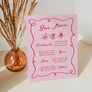 Signe De Table Menu de bar rose et rouge dessiné à la main de man