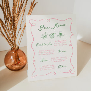 Signe De Table Menu de bar rose et vert dessiné à la main de mani
