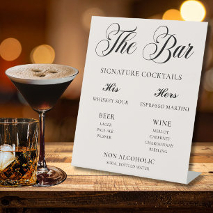Signe De Table Menu de Boissons de Bar de Mariage Élégant et Raff