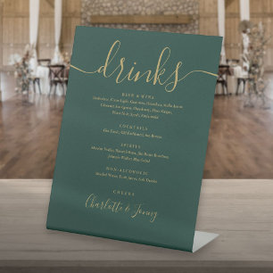 Signe De Table Menu de boissons de mariage à l'écriture émeraude