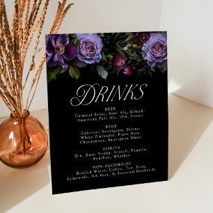 Signe De Table Menu de Boissons de Mariage Floral Pourpre Gothiqu