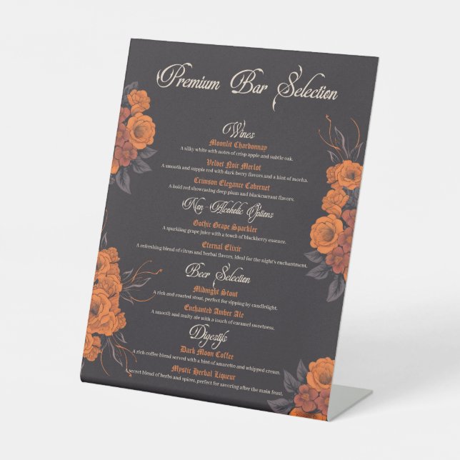 Signe De Table Menu de boissons élégant Fleurs Orange  (Recto)