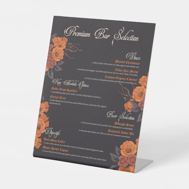 Signe De Table Menu de boissons élégant Fleurs Orange  (Recto)