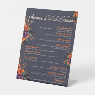 Signe De Table Menu de cocktail crâne floral gothique élégant 3D 