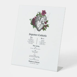 Signe De Table Menu de cocktail de mariage à coeur floral burgund