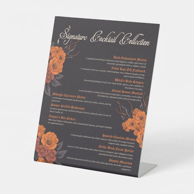 Signe De Table Menu de cocktail élégant aux fleurs orange  (Recto)
