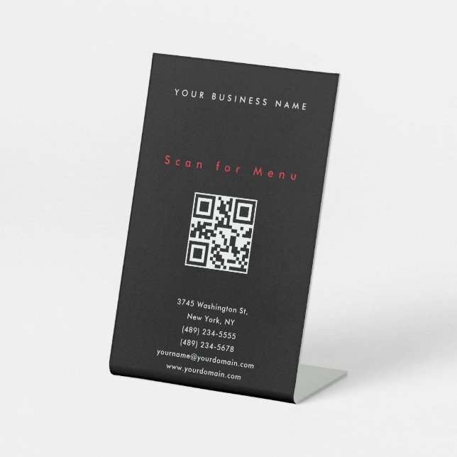 Signe De Table Menu de code QR à balayage professionnel noir (Recto)