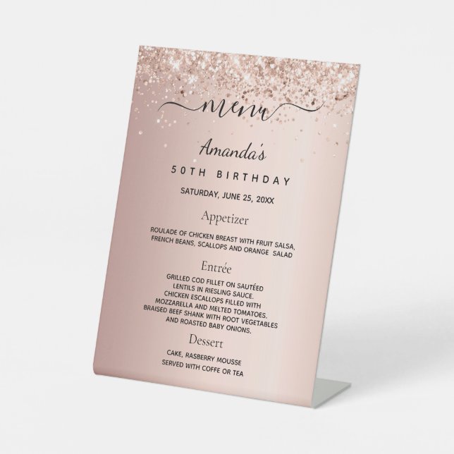 Signe De Table Menu de dîner d'anniversaire rose gold blush (Recto)