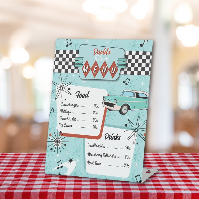 Signe De Table Menu de diner rouge rétro des années 1950 (1950s Retro Diner Menu)