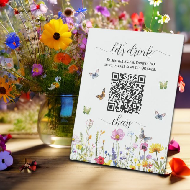 Signe De Table Menu de Fête des mariées de code QR fleur sauvage (Créateur téléchargé)