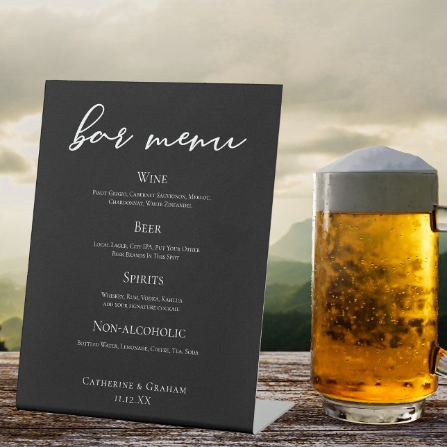 Signe De Table Menu de la barre de Mariage chic en noir blanc (Créateur téléchargé)