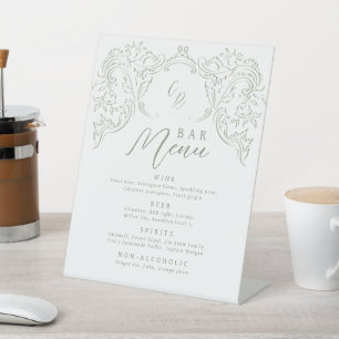 Signe De Table Menu de la barre de Mariage de Monogramme Vintage 
