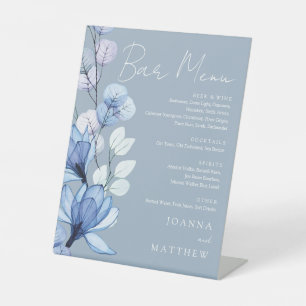 Signe De Table Menu de la barre de Mariages de fleurs bleu foncé