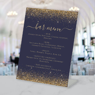 Signe De Table Menu de la barre de Parties scintillant en or bleu