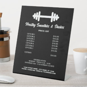 Signe De Table Menu de liste des prix des smoothies de gym et des