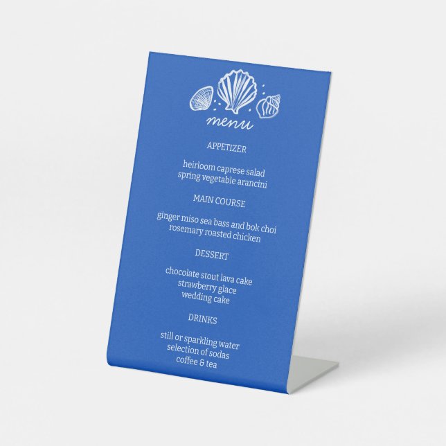 Signe De Table Menu de mariage à la plage des coquillages CUSTOM  (Recto)