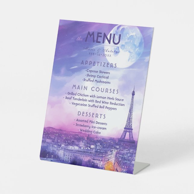 Signe De Table Menu de Mariage Amour Éternel à la Parisienne  (Recto)