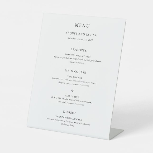 Signe De Table Menu de mariage classique élégant (Recto)