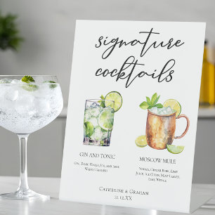 Signe De Table Menu de mariage de cocktails signature Highball