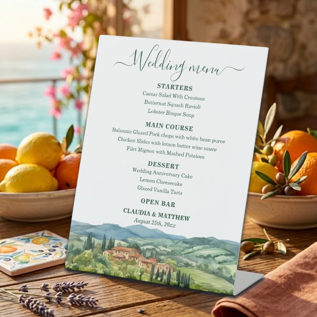 Signe De Table Menu de mariage élégant de vignoble italien (Créateur téléchargé)