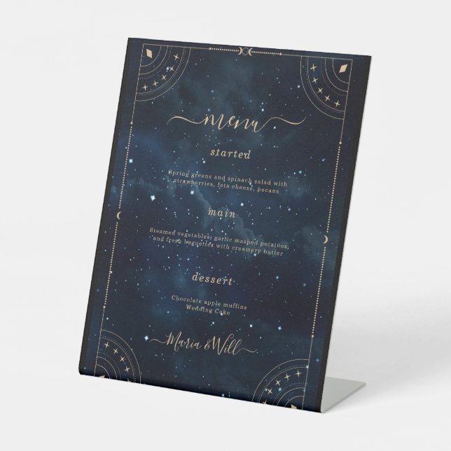 Signe De Table Menu de mariage élégant nuit étoilée (Recto)