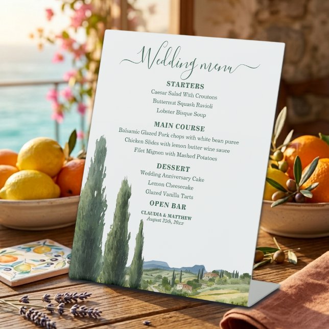 Signe De Table Menu de mariage élégant paysage italien (Créateur téléchargé)