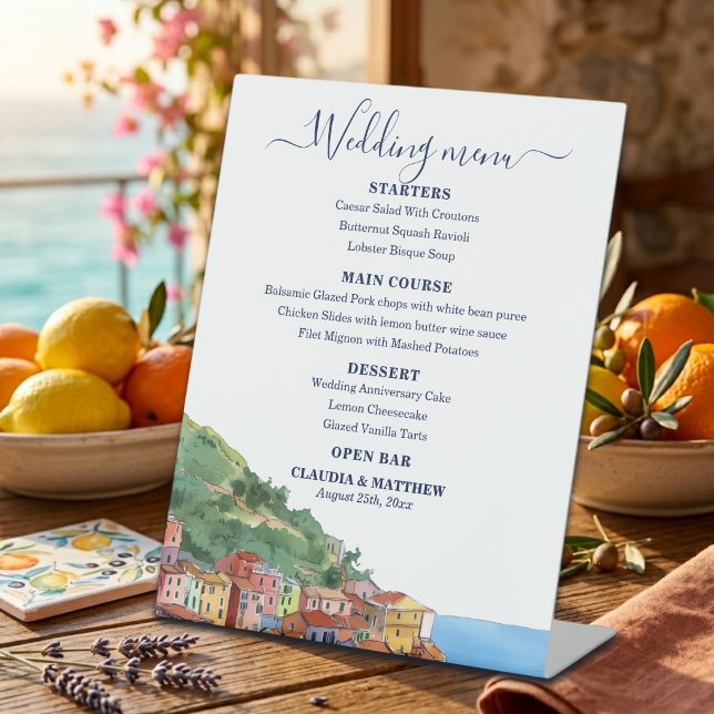 Signe De Table Menu de mariage élégant sur la Riviera italienne (Créateur téléchargé)