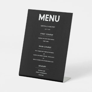 Signe De Table Menu de mariage minimaliste noir et blanc