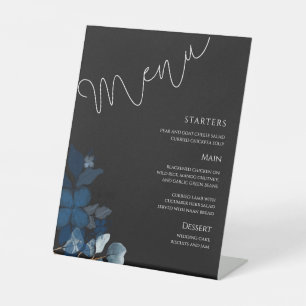 Signe De Table Menu de mariage noir fantaisiste avec verdure