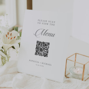 Signe De Table Menu de mariage QR Code calligraphié Chic Classiqu