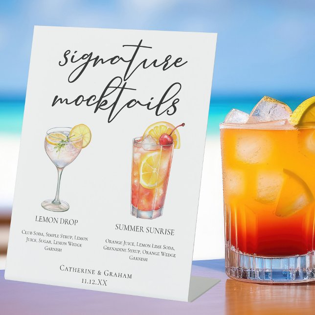 Signe De Table Menu de Mocktails de mariage Lever de soleil d'été (Créateur téléchargé)