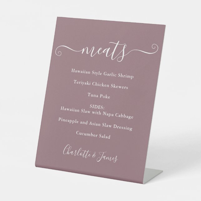 Signe De Table Menu de nourriture écriture signature mauve (Recto)
