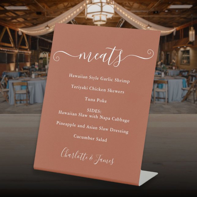 Signe De Table Menu de nourriture écriture signature Terracotta (Food Menu Signature Script Terracotta Pedestal Sign)