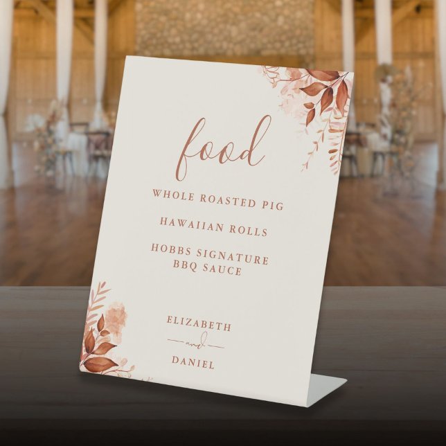 Signe De Table Menu de nourriture florale rustique d'automne (Autumn Fall Rustic Floral Food Menu Pedestal Sign)
