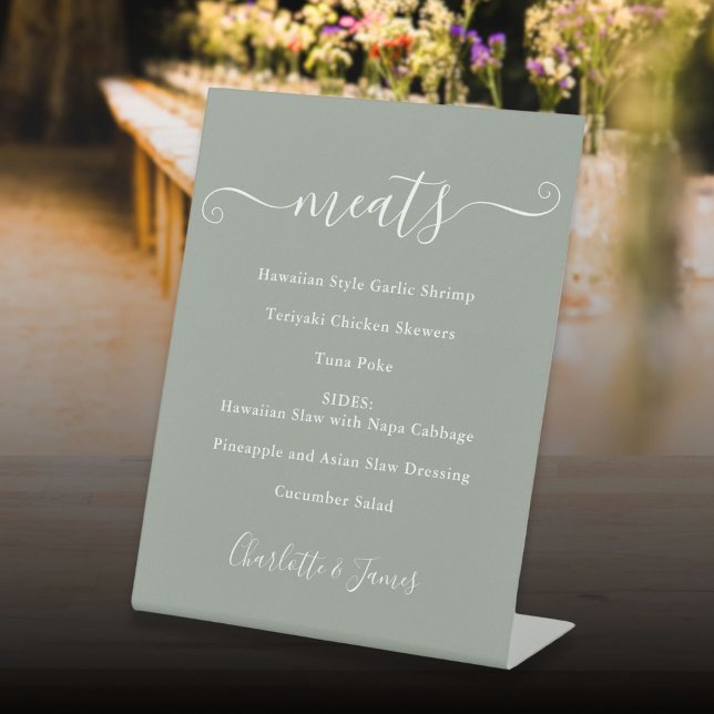 Signe De Table Menu de nourriture vert sauge Signature Script (Sage Green Food Menu Signature Script Pedestal Sign)