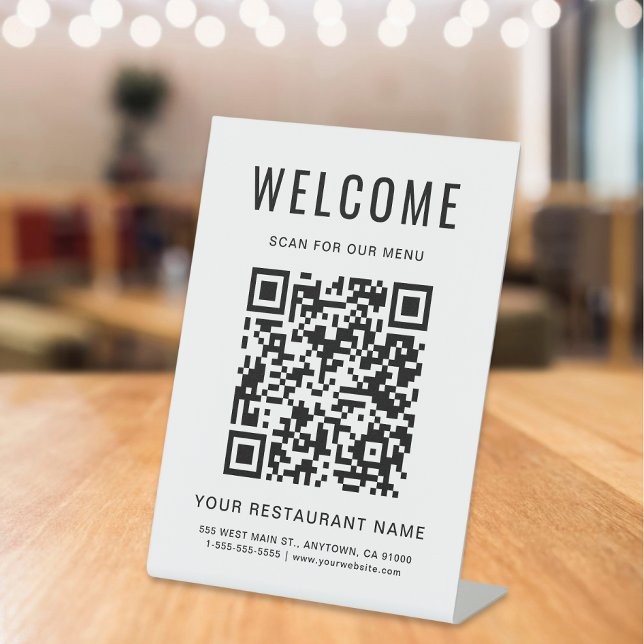 Signe De Table Menu de restaurant moderne avec code QR sur présen (Créateur téléchargé)