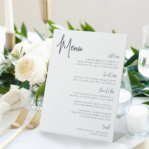 Signe De Table Menu de script manuscrit moderne noir et blanc
