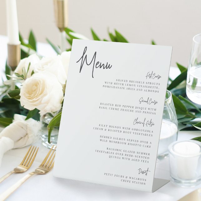 Signe De Table Menu de script manuscrit moderne noir et blanc (Créateur téléchargé)