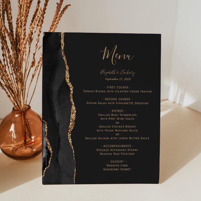 Signe De Table Menu de table de mariage élégant noir et or (Créateur téléchargé)