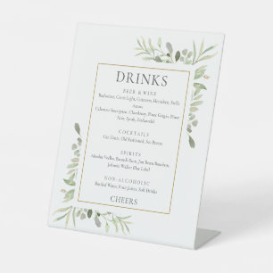 Signe De Table Menu des boissons à la verdure aquarelle