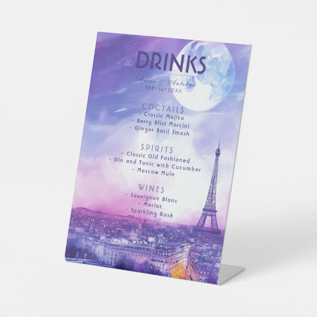 Signe De Table Menu des Boissons Amour Éternel à la Parisienne  (Recto)