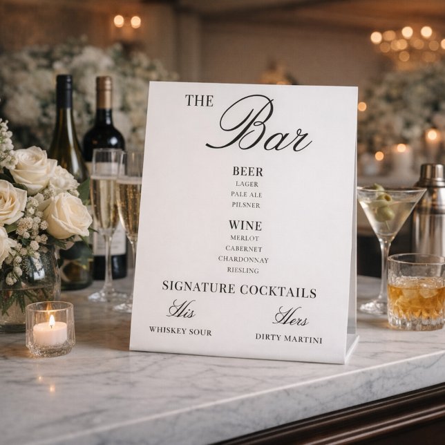 Signe De Table Menu des Boissons de Bar de Mariage Luxueux de Sty (Créateur téléchargé)