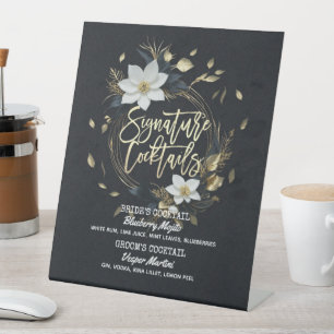 Signe De Table Menu des boissons de mariage à la couronne florale