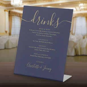 Signe De Table Menu des boissons de mariage à l'écriture dorée et