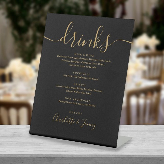 Signe De Table Menu des boissons de mariage à l'écriture moderne  (Créateur téléchargé)